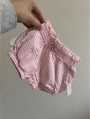 Vintage Playette Pink Gingham Ruffle Bloomers - 6/9 Mo - Made in USA